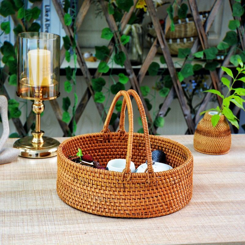 Cestas de picnic al aire libre vietnamitas de caña de mano tejidas a mano cestas de frutas y verduras de almacenamiento de té cestas de almacenamiento de artículos diversos