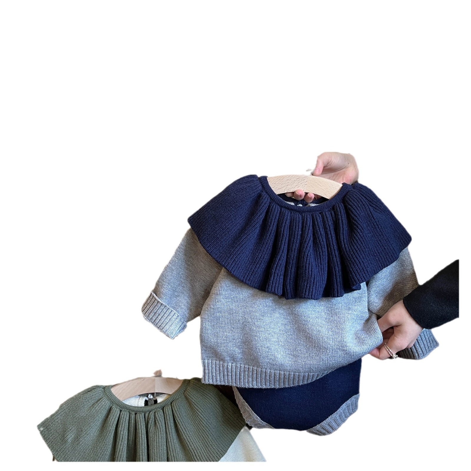 Estilo coreano primavera nuevo collar de loto Super lindo punto superior conejo cola pantalones cortos estilo occidental traje de niña