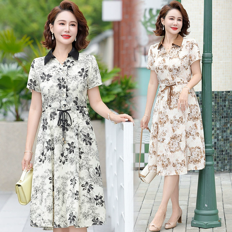 Летнее платье для мамы в западном стиле, утягивающее талию, летнее платье для женщин среднего и пожилого возраста, новый стиль