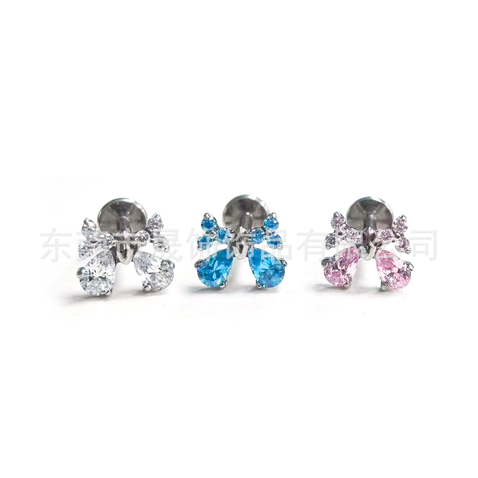 F136 Titanium Alloy Teardrop Butterfly 结 Ear Stud Studded Cubic Zirconia Helix Cartilage Stud 人体 Piercing Jewelry Internal Thread Ear 饰