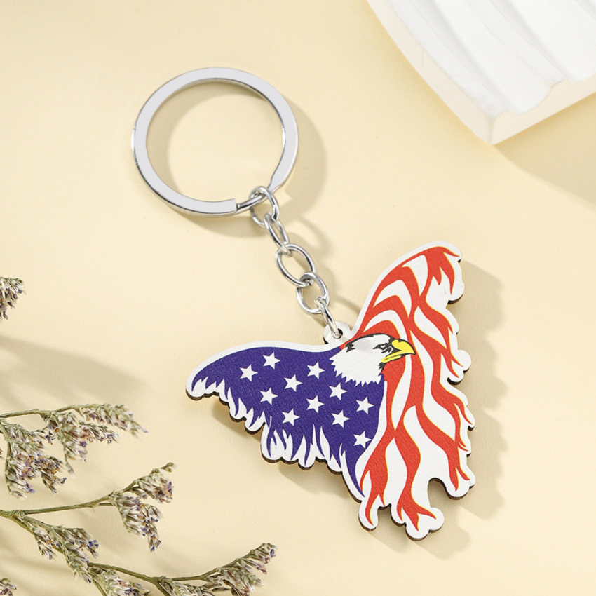 13g Weight Keychain Classification 1 Piece Quantity Daily Occasion Wood Material American Flag, Eagle Pattern Unisex Gender Retro Style 1 Piece Retro American Flag Eagle Wood Unisex Keychain 3
