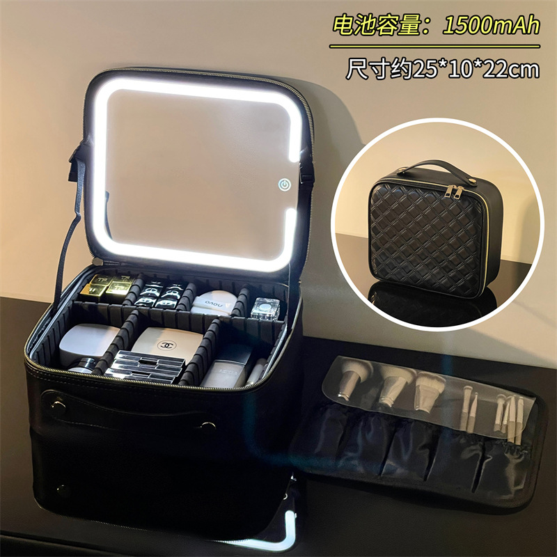 Transfronterizos led lámpara espejo caja de maquillaje bolsa de almacenamiento de productos de cuidado de la piel portátil tacones de maquillaje bolsa de almacenamiento de maquillaje de gran capacidad
