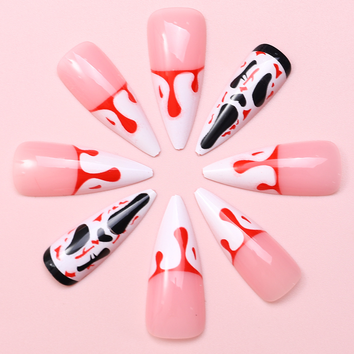 Transfronterizos Halloween Uña Mediano Largo Gritando 24 piezas de parche de uñas falsas de alta calidad Uña al por mayor