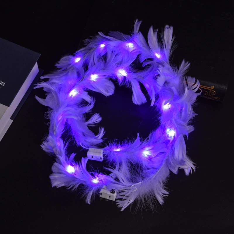 Светящийся ободок для головы с перьями, ободок из гусиного пера с LED, регулируемый размер