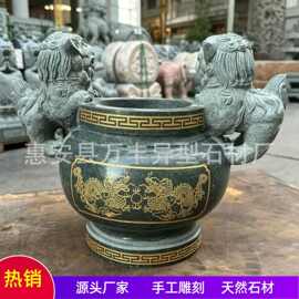 一体双龙双狮香炉青石雕刻小香炉祠堂家用供奉烧香炉长方形桌面炉