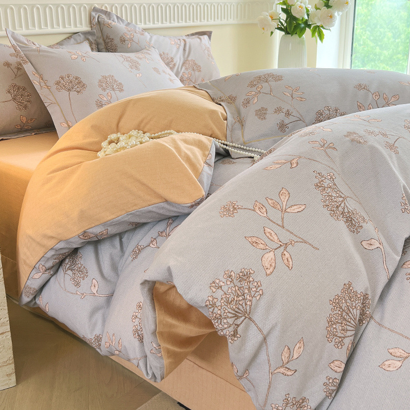 Juego de Ropa de Cama de Algodón Puro Cepillado 2024, Juego de Cuatro Piezas con Funda Nórdica, Sábana Bajera Ajustable, Juego de Tres Piezas para Dormitorio, Lujo Ligero de Invierno