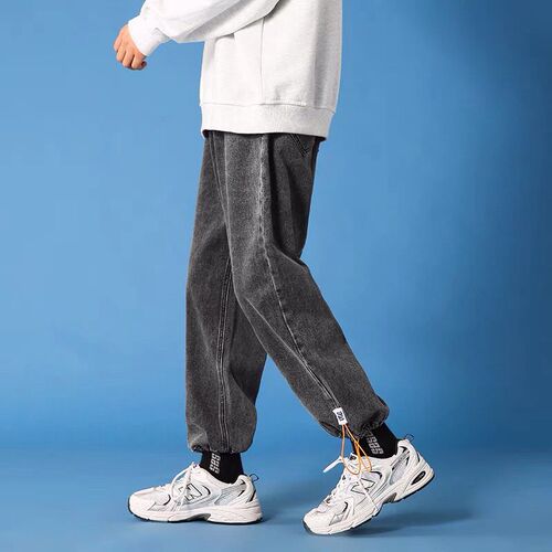Thirteen-line men's loose ankle fashion brand couple casual pants spring and autumn black light color nine-inch pants
