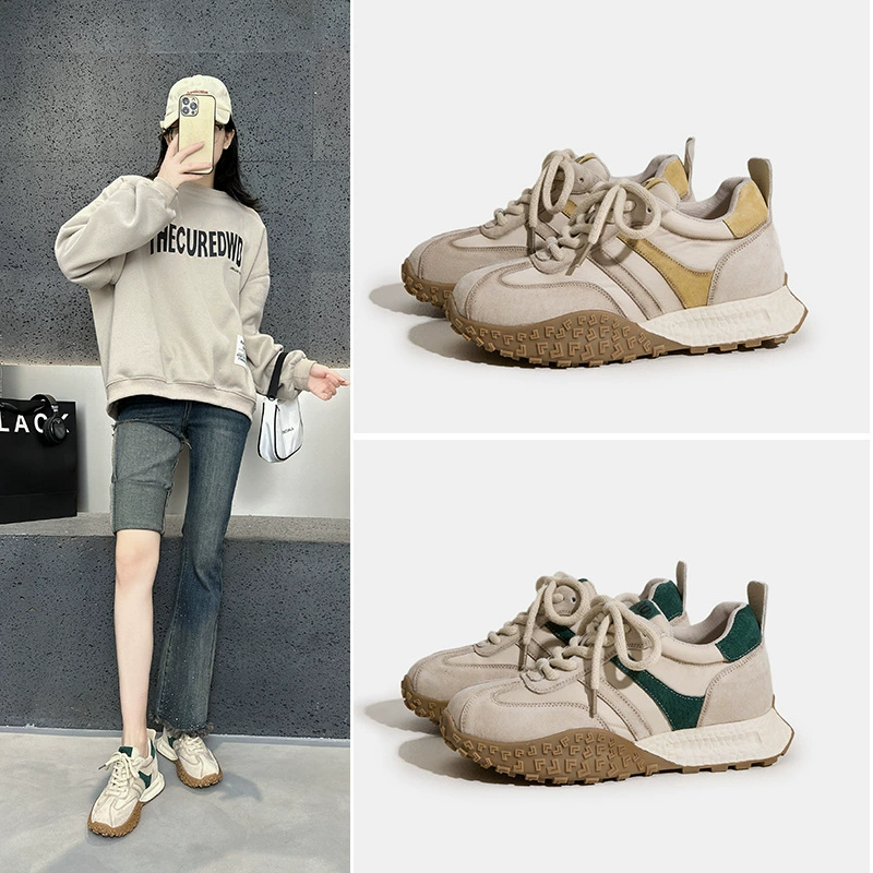 7CM невидимка повышение ретро морали обувь женская весна 2025 новый супер огонь спорт дикий папа обувь девушка