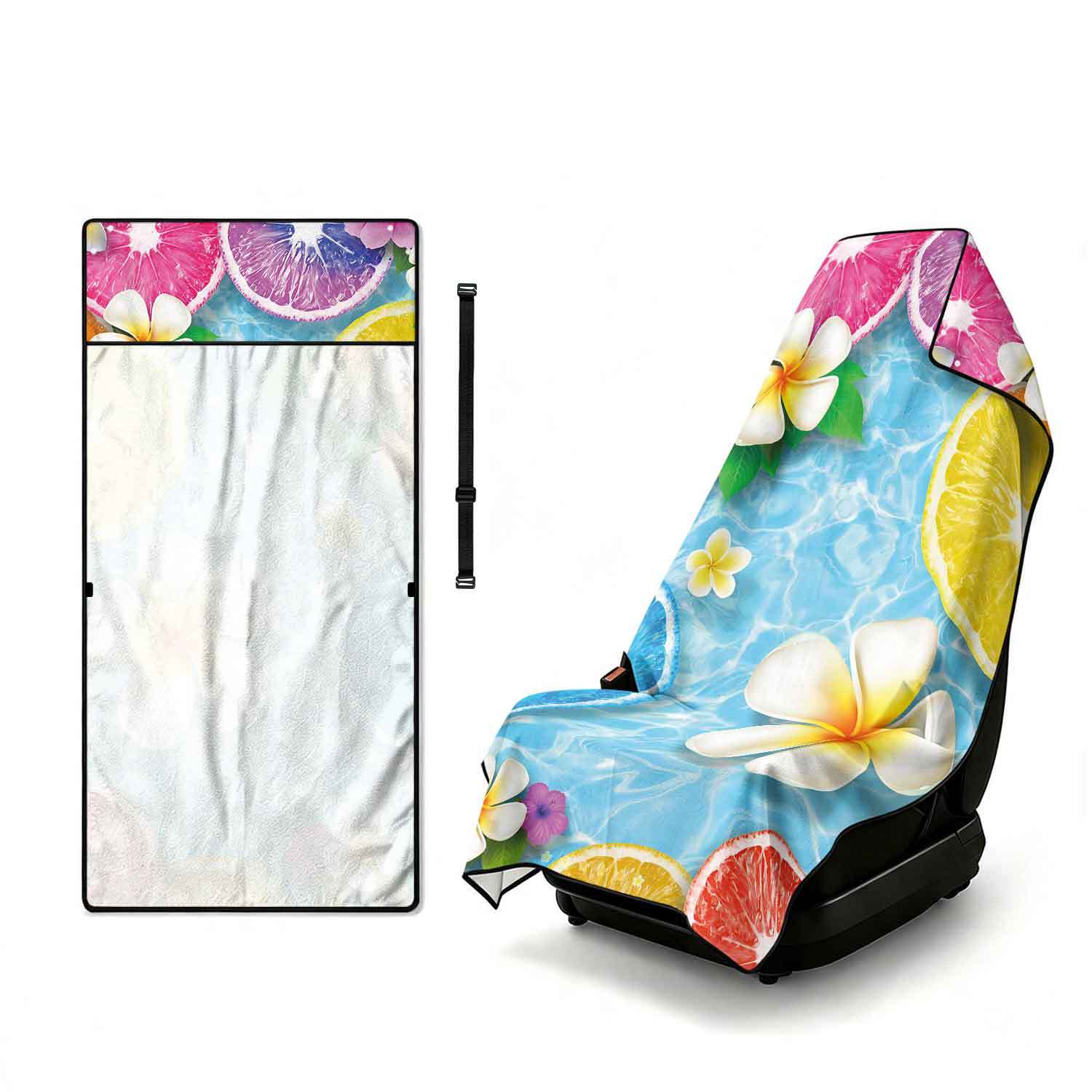 Printed bath towel and car seat cover 2-in-1, ultra-fine fiber outdoor beach and car dual-use universal seat cushion