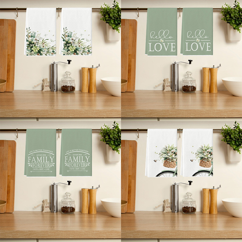 Tropical Palm Tree Dish Towel Vintage Green Leaf Farmhouse Style Kitchen Towel Bicycle Decor Hand Towel