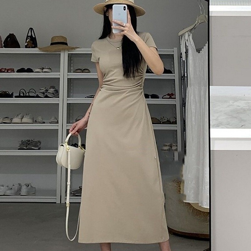 Pleated Early Autumn Light Luxury Fashion Waist Slimming Dress Women's Long Skirt Super Pretty Royal Sister Style Long Skirt Covering the Hips