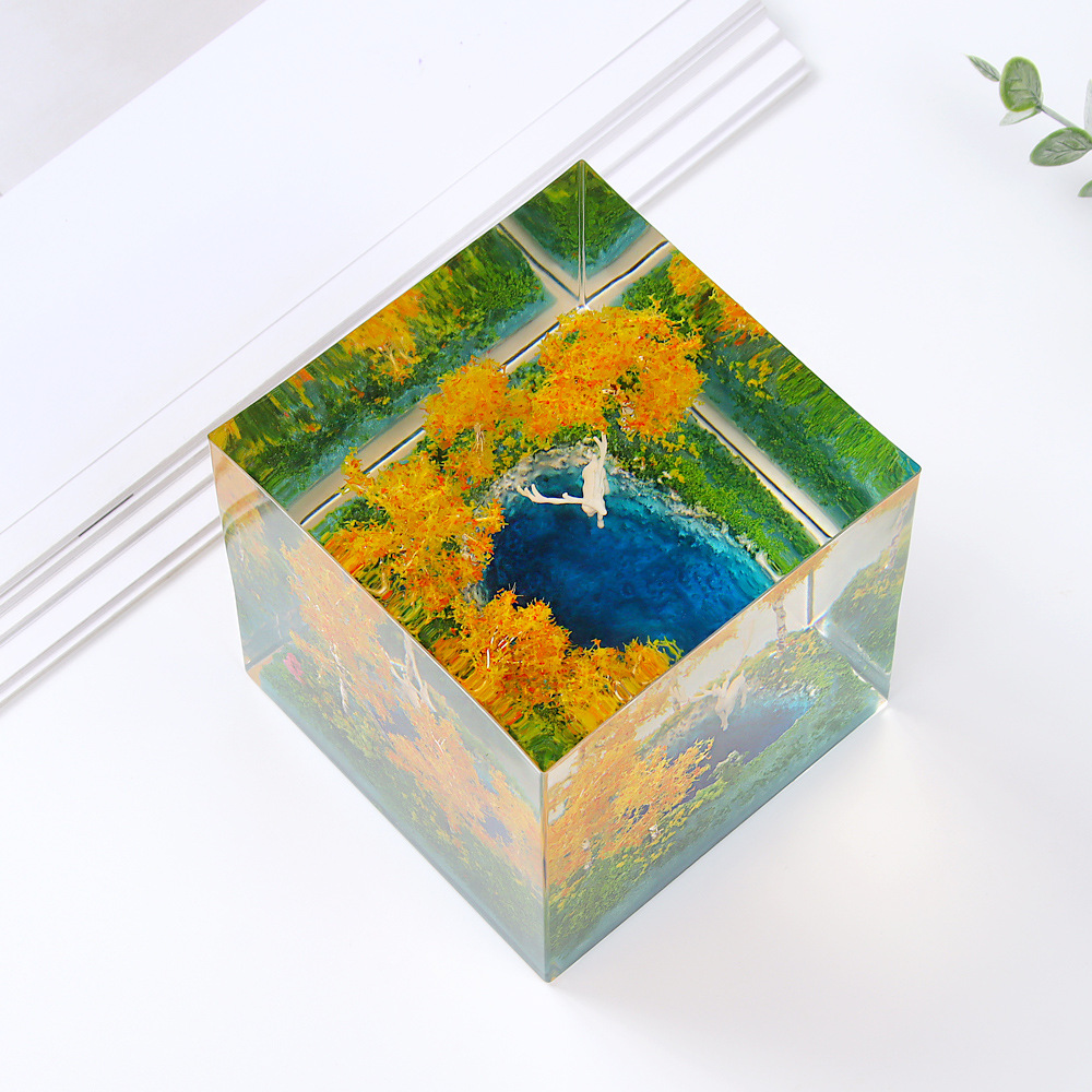 New Autumn Micro Landscape Fawn Glue Drops Handmade Cube Ornaments Office Bedroom Desktop Decoration Gift