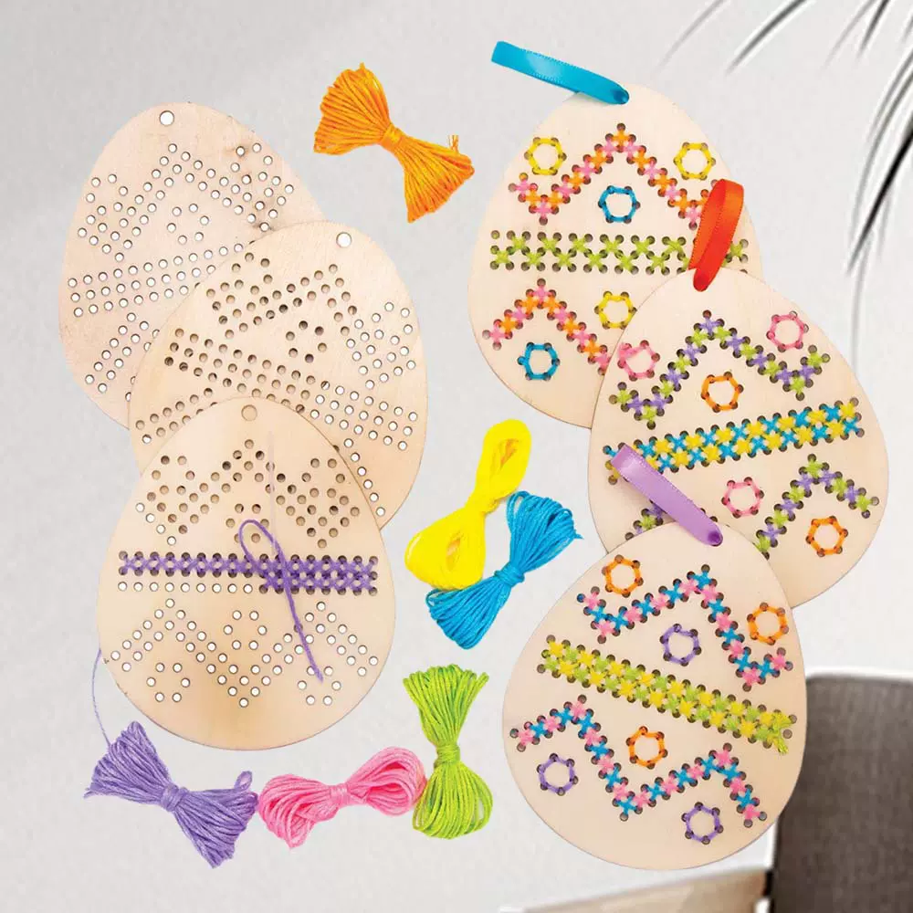 跨境复活节十字绣缝纫彩蛋木质工艺品适合儿童手工缝制和装饰套件