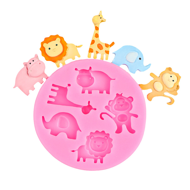 Lindo animalito en forma de rana león jirafa molde de silicona mono elefante chocolate epoxi decoración de yeso