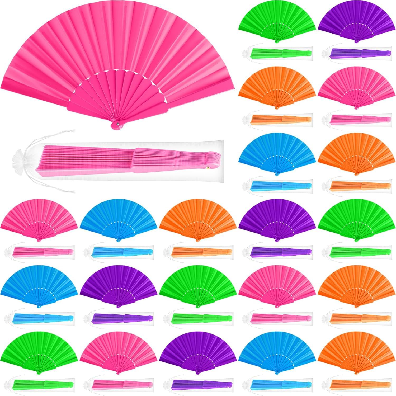 Abanico plano con marco de plástico prefabricado y bolsa de organza, abanico liso de color caramelo, abanico de tela con marco de plástico plegable, 13 colores