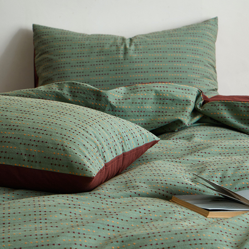 Parure de lit 4 pièces en jacquard de coton style vintage_voghion.com