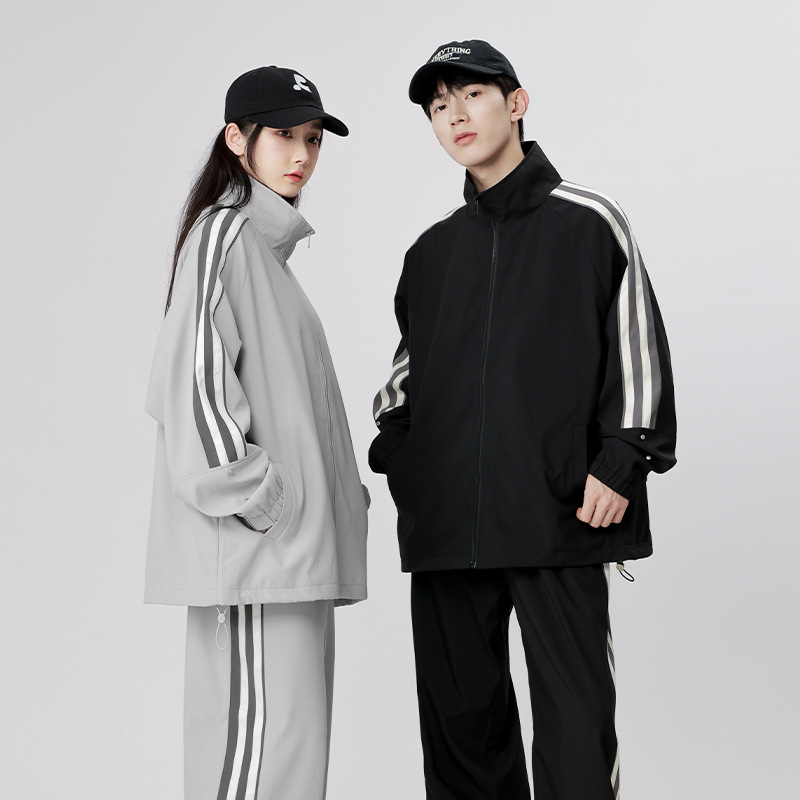 Autumn Couple's Casual Sports suit Men's Casual Striped Trousers Long Sleeve Jacket suit Korean Sports suit