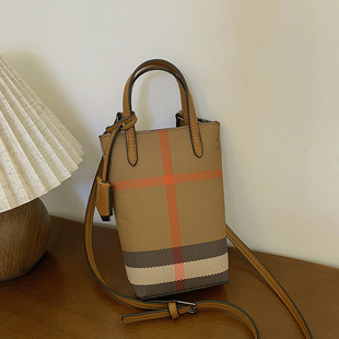 Cross-border Mini Mobile Phone Bag Women's Crossbody Bag 2025 New Arrival Western Style Small Bag Canvas Plaid Lightweight Hand-held Shoulder Bag