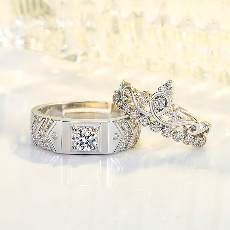 Couple rings men and women diamond rings moissanite crown open wedding rings simple fashion men's rings_voghion.com
