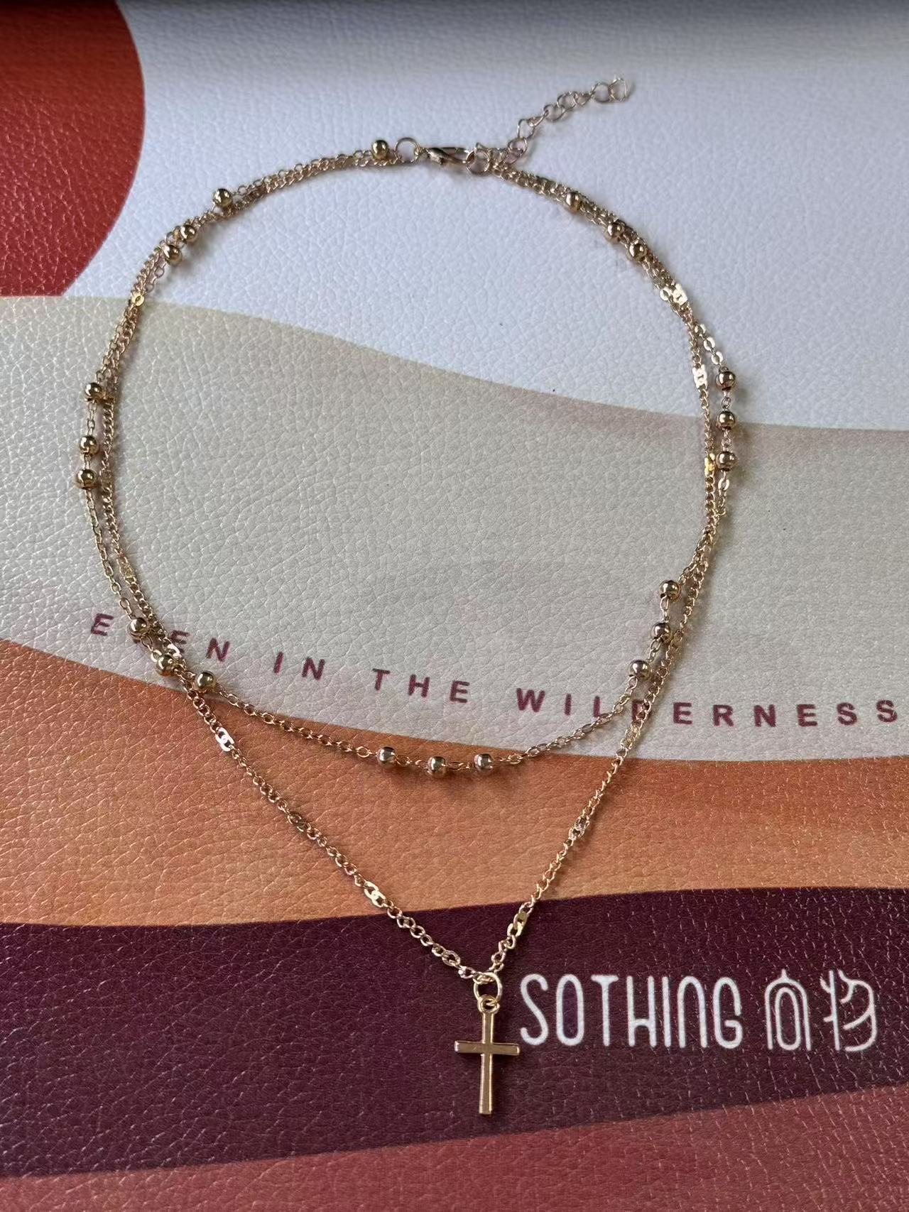 Retro Classic Style Cross Alloy Cable Chain Layered Necklaces Wholesale display picture 5