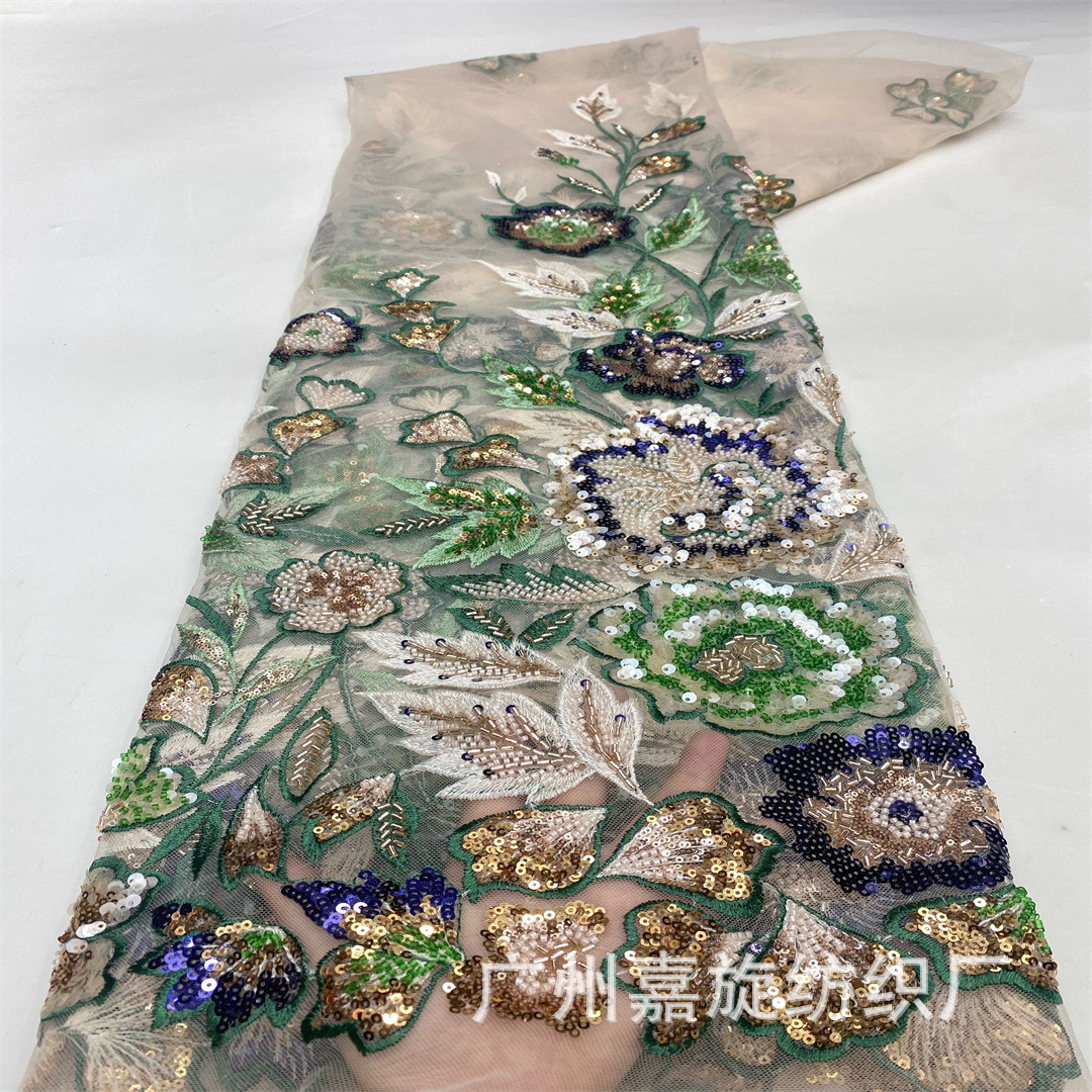 Oriente Medio Ghana estilo étnico multicolor colocación flor sequin de tubo de perlas tela bordada malla de industria pesada vestido de tela de bordado