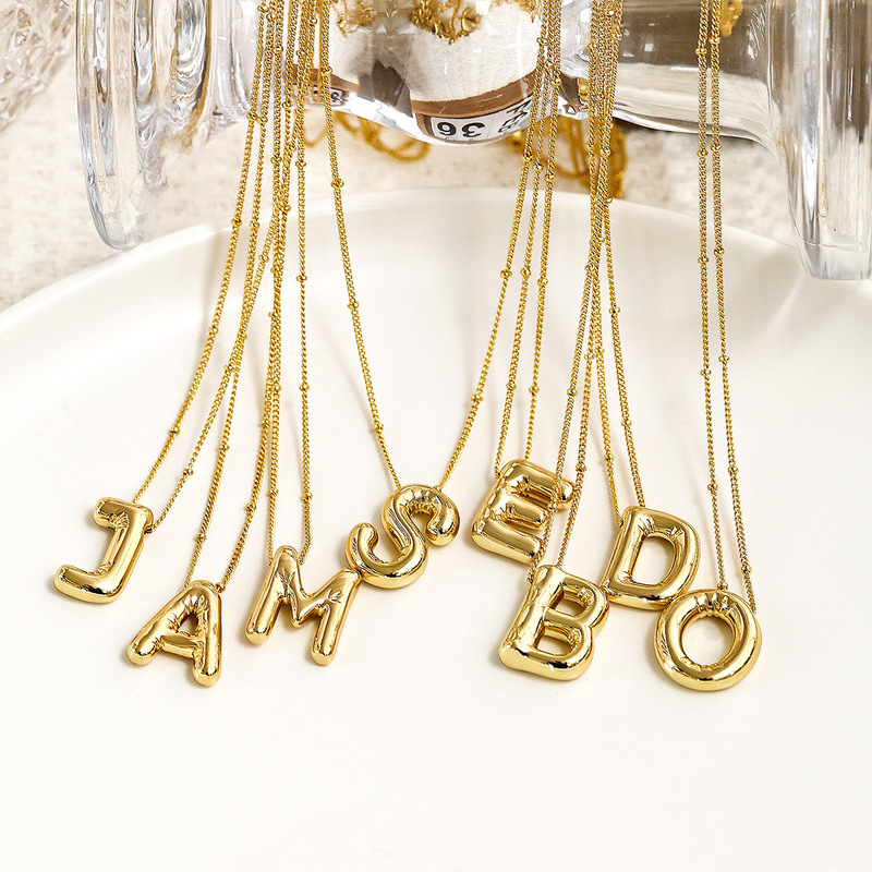 Cross-Border Chubby Pendant European and American Fashion Simple Clavicle Chain Balloon Glossy 26 English Letter Necklace Women's Jewelry