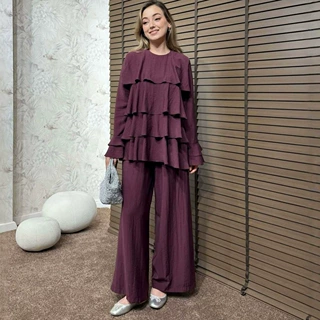 2026春秋季新欧美女装跨境外贸长袖层叠蛋糕上衣休闲阔腿裤两件套