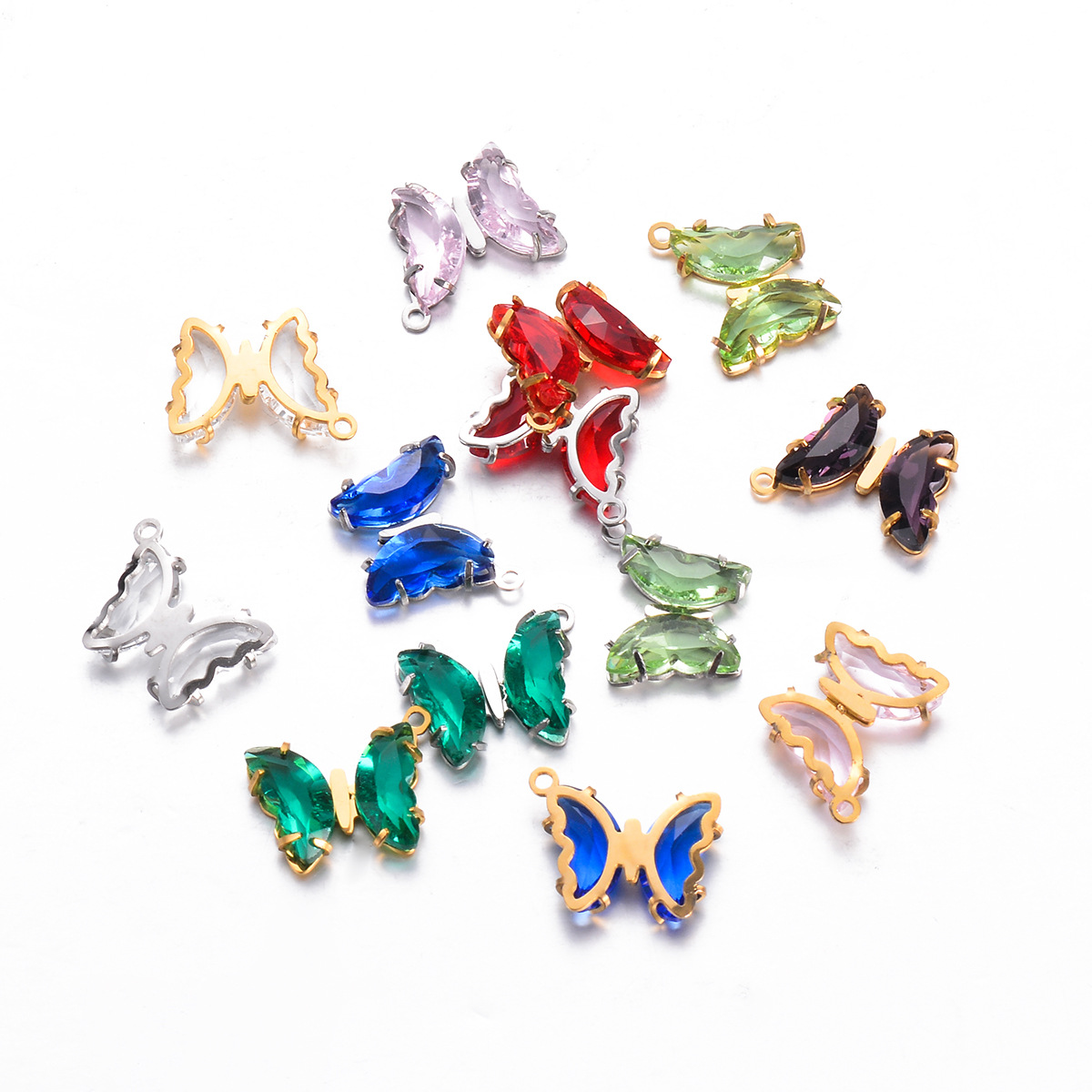 304 Stainless Steel Material 5 PCS/Package Stainless Steel Zircon Butterfly Pendant