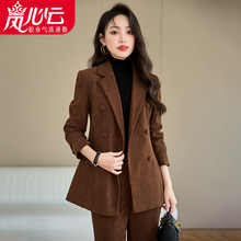 早秋2025新款韩版休闲咖色女长袖职业西服西裤正装套装工作服6679