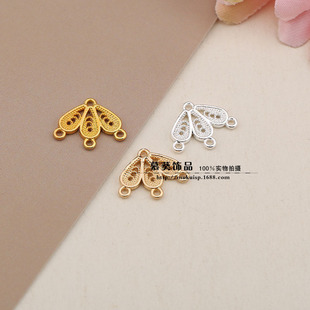 DIY jewelry accessories headdress material 14*11mm porous alloy connection piece gold/silver
