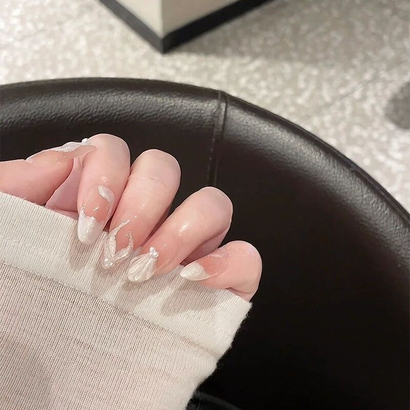 Hand-Wearing Armor Mica White Mermaid Atmosphere Gentle and White Summer Fairy Style All-Match Temperament Nail Art Patch