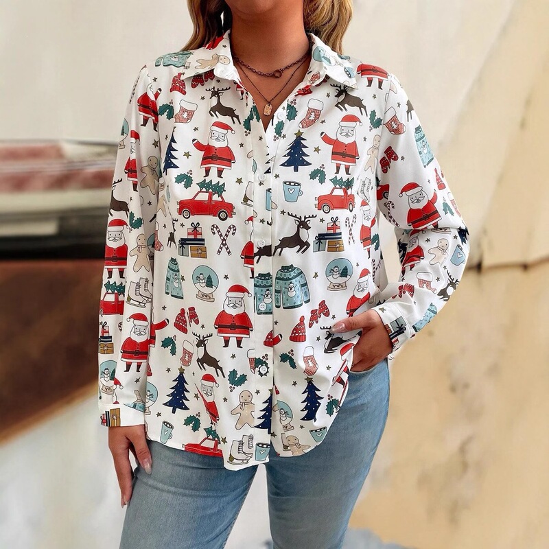 2024 Spring New European and American Cross-Border Amazon Casual Christmas Women's Long-Sleeved Shirt Wg18 2024 Spring New European and American Cross-Border Amazon Casual Christmas Women's Long-Sleeved Shirt Wg18