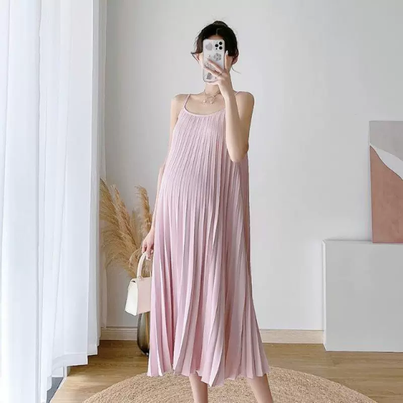 网红孕妇两件套百褶孕妇吊带裙大码孕妇装孕妇