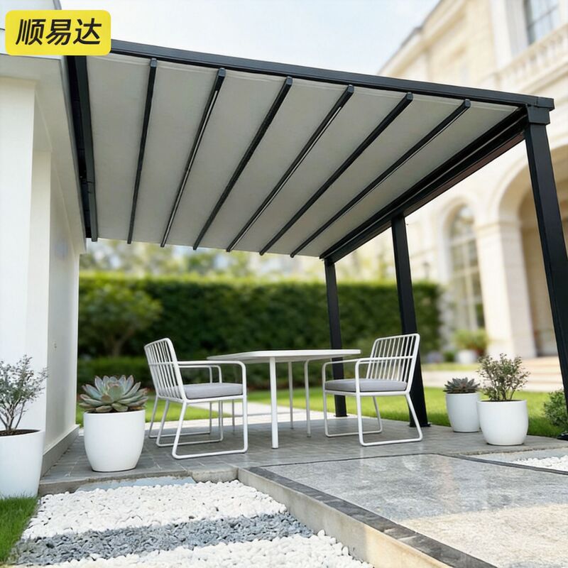 Outdoor electric retractable awning, villa sunroom aluminum alloy courtyard terrace sunshade electric folding awning
