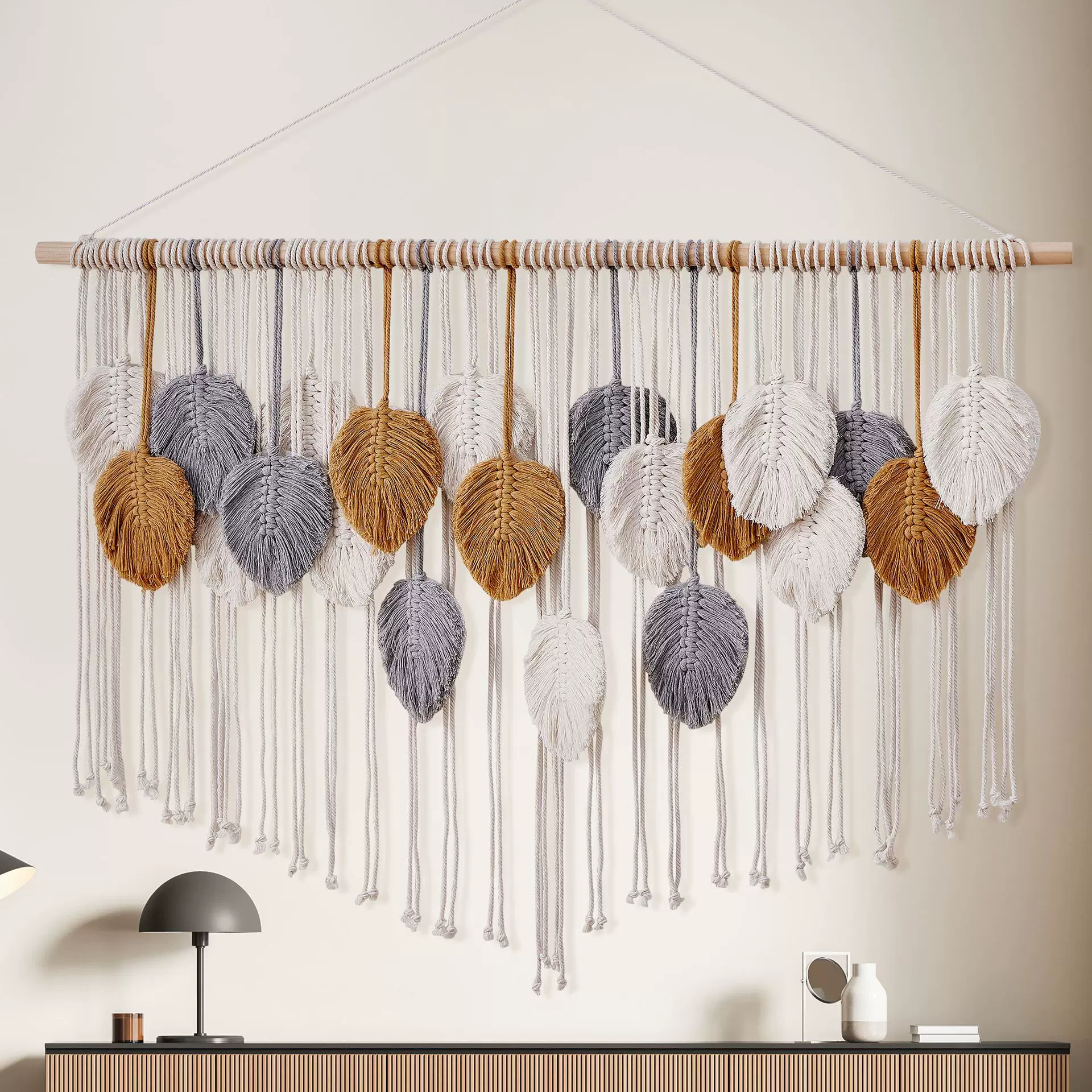 树叶挂毯 跨境波西米亚风家居民宿卧室墙壁装饰壁挂树叶编织挂毯