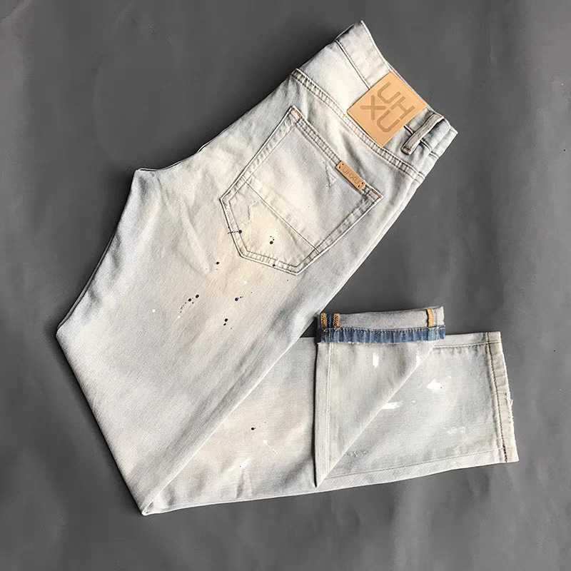 Jeans da uomo slim fit elasticizzati con design strappato e rattoppato - Pantaloni casual primaverili di tendenza per adolescenti_voghion.com