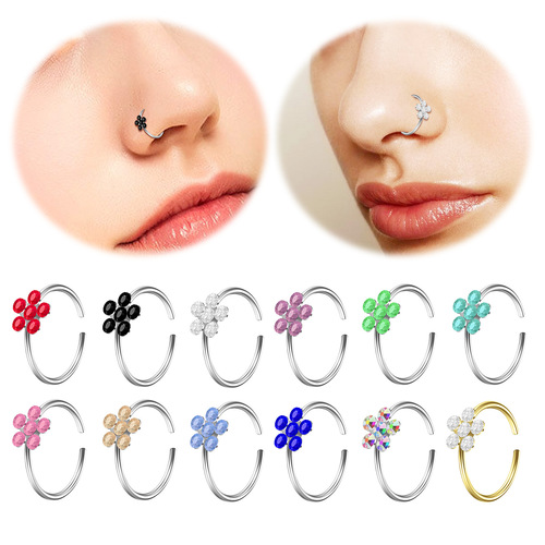 Cross-border e-commerce new model, exquisite C-shaped diamond petal nose ring, exotic nose ornament, nose clip, body piercing jewelry