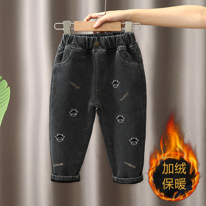 Pantalones vaqueros para niños forrados de lana otoño e invierno cálido bebé ropa de invierno para niños estilo occidental estilo coreano pantalones de terciopelo de una sola pieza de invierno para niños image 2