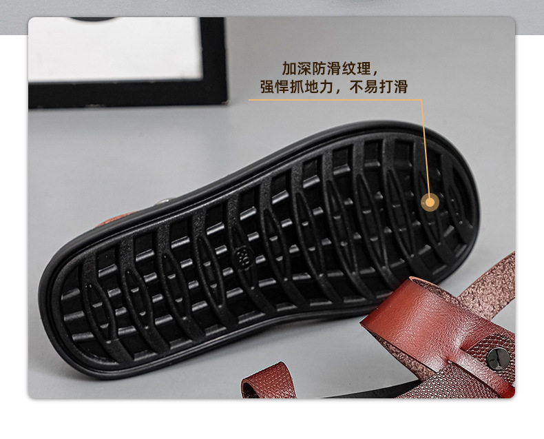 Dép xỏ ngón nam cỡ lớn da PU chống trượt, đi ngoài trời và biển — Màu đỏ rượu, màu đen chi tiết 12