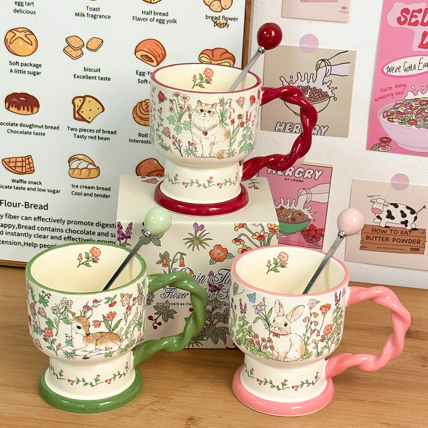 Tazas de cerámica con cucharas lindas copas de regalo de cumpleaños tazas de agua para niñas tazas de café de pareja de alto valor