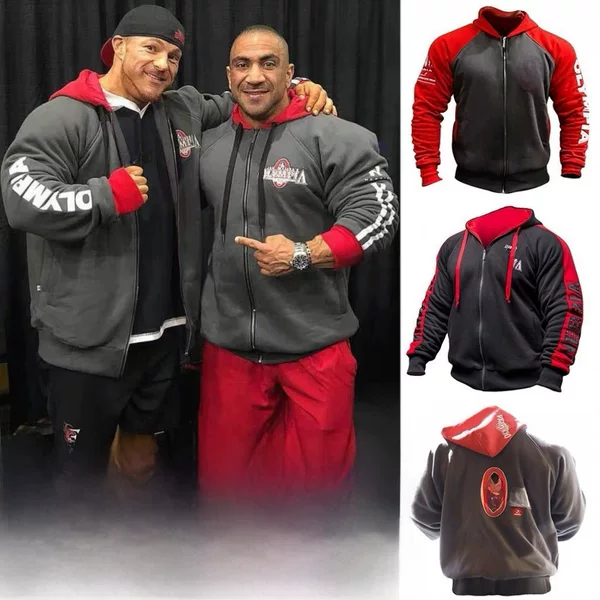 2018 Othello Bodybuilding Jacket Muscular Men's Fitness Sweater Men's Hooded Printed Large Size Fitness Sportswear Jacket