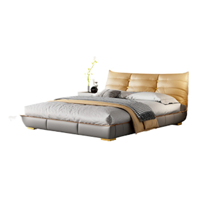 Luz de lujo cama de cuero genuino dormitorio principal italiano minimalista de alta gama elegante cama de boda simple Caterpillar cama doble 1,8 m muebles