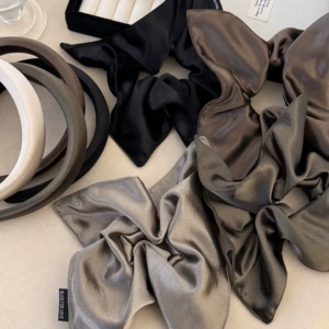 Korean Style High-End Pure Color Glossy Hair Tie, Retro Versatile Square Scarf, Large Intestine Ring, Fashionable Hair Accessories, Head Accessories