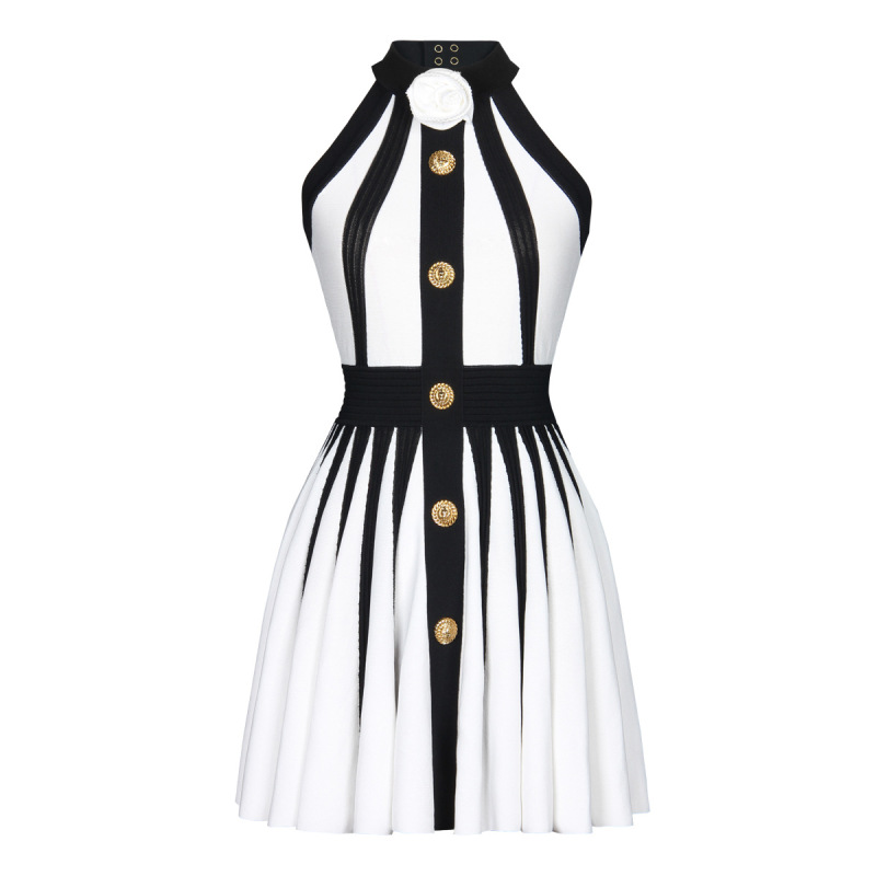 2476 In-Stock Summer New Style Sleeveless Three-Dimensional Floral Slim-Fit Knitted Halter Dress with Back Zipper