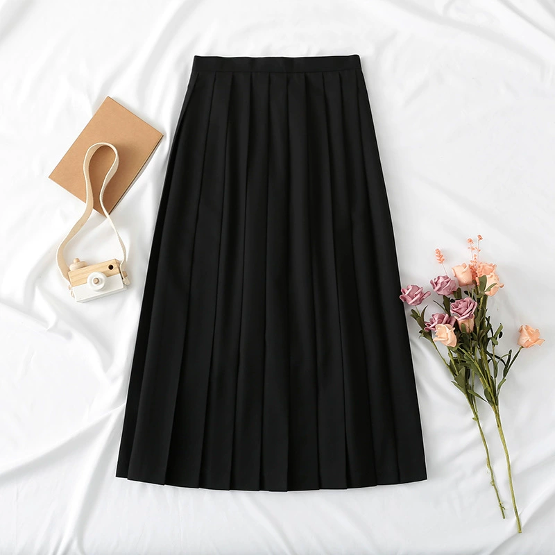 Pleated school skirt set, multiple lengths 43/65/80 cm, navy & tibetan blue, sizes S–5XL