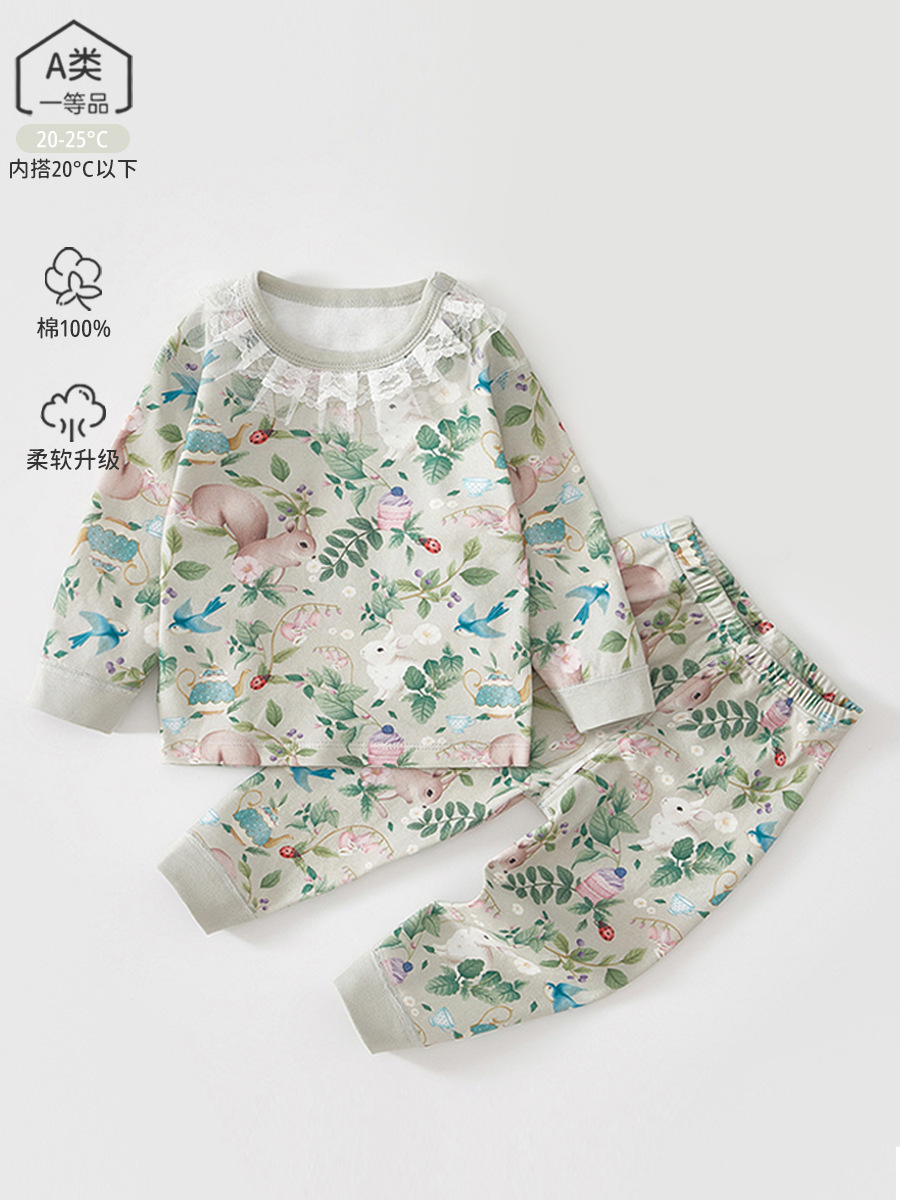 Baby Underwear Set Primavera y otoño ropa para bebés ropa para casa pijamas algodón vestido de otoño pantalones split set de niñas
