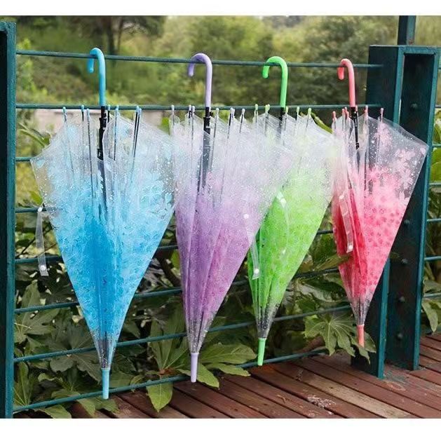 Cherry Blossom Transparent Umbrella Straight Long Handle Transparent Cherry Blossom Umbrella Advertising Gift Color Automatic Small Fresh Umbrella Printable