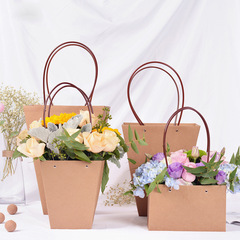 Floral Hand-Tied Bouquet Waterproof Kraft Paper Bag Flower Arrangement Vase Gift Packaging Material Wholesale One Piece Shipping