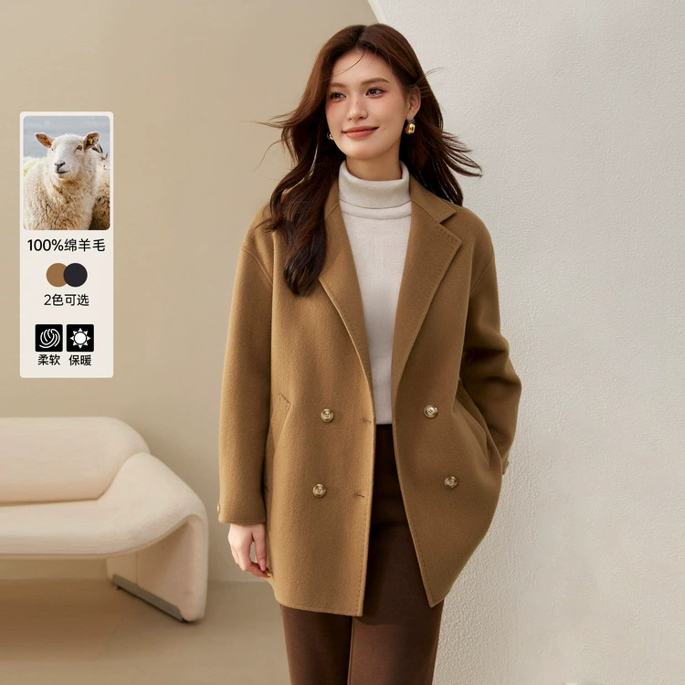 [100% овечья шерсть] Funny Show большой размер женский английский стиль двухстороннее шерстяное пальто жирный mm2024 зимний новый стиль