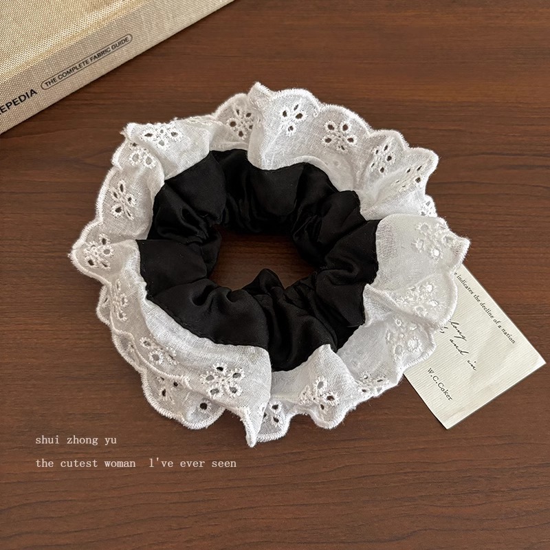 Zhao Lusi, el mismo estilo de encaje, encaje, intestino de cerdo, lazo para el cabello, cuerda para el cabeza coreana femenina, sentido de alta gama, nueva cuerda para el cabello de celebridades de Internet 2025